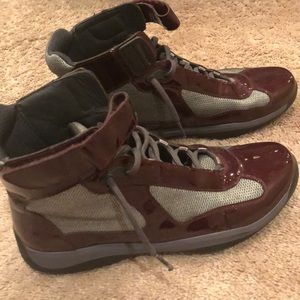 Prada Patent Leather Burgundy Hi Top Sneaker